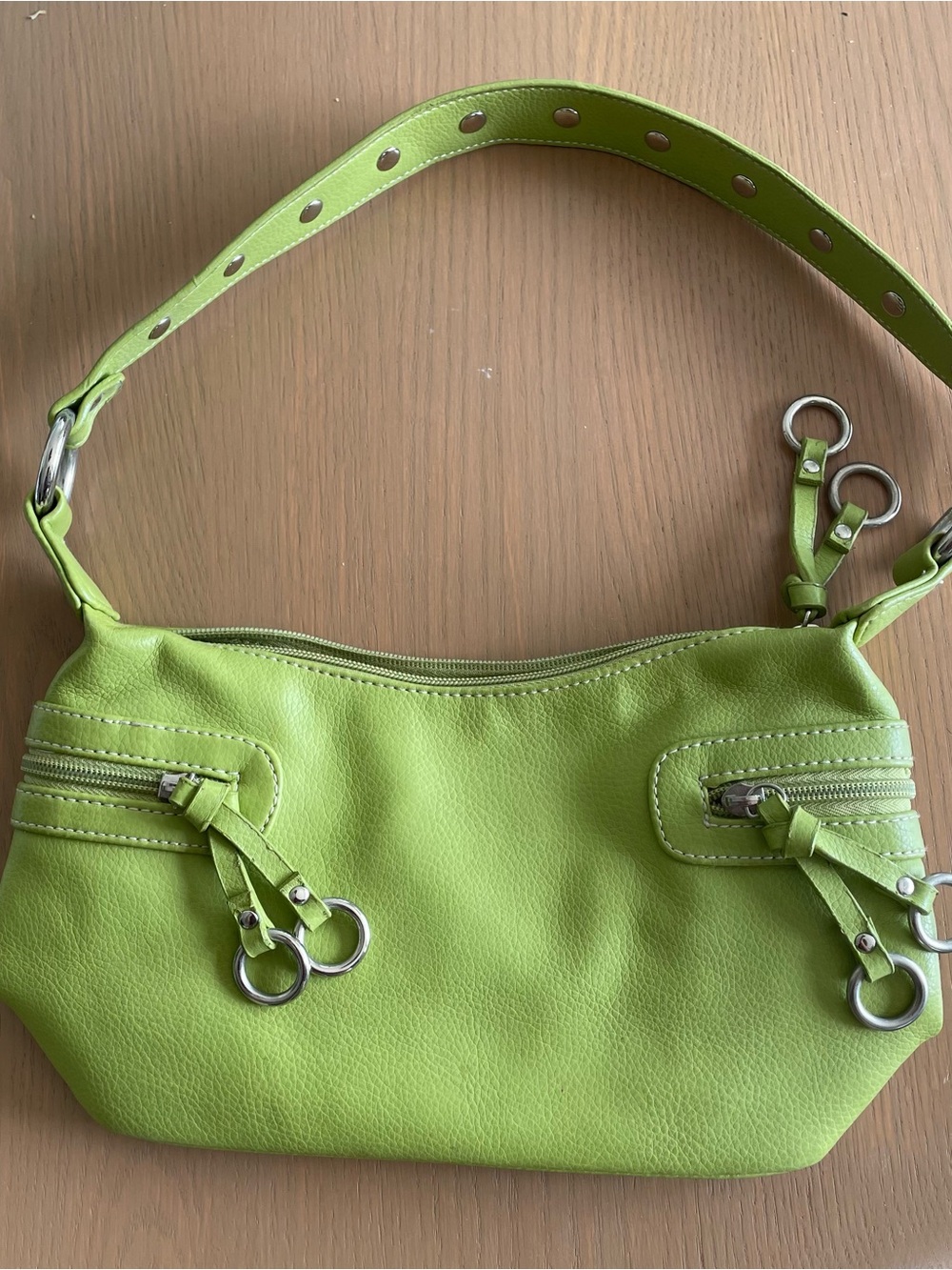 Y2K Lime Green Baguette Shoulder Bag Cyber Pop Punk 2000 Tassel Pull Rings